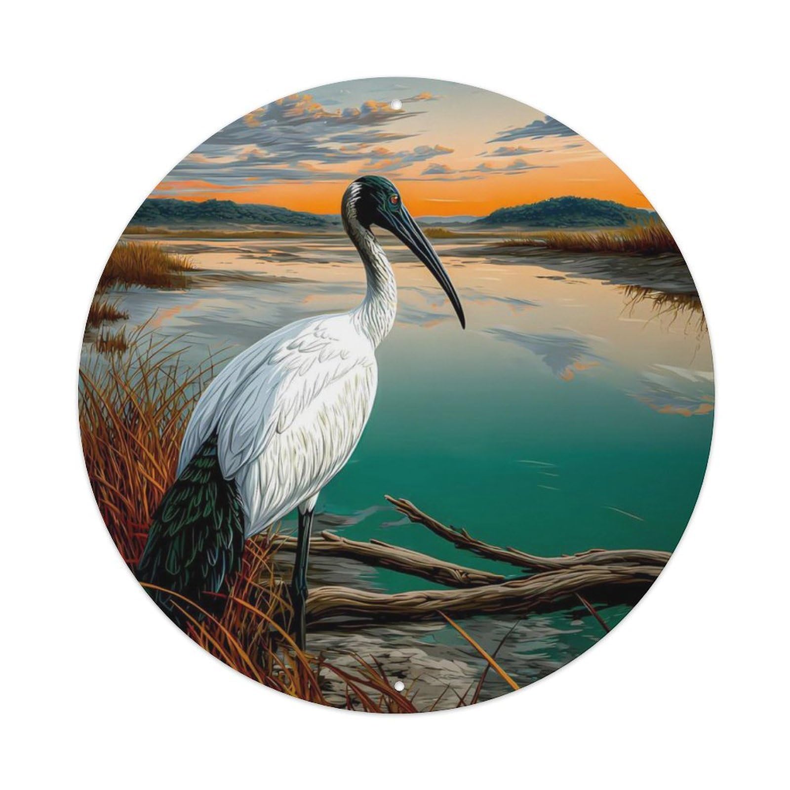 Animal Black-headed Ibis Wetland Sunrise Landscape Vintage Metal Tin Sign Plaque Wall Decor for Cafe, Club Bar, Office, Garden Metal Poster 8x8Inch
