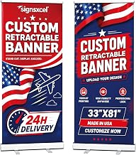 Signsxcel Custom Retractable Banner for Business, Personalized Pop up Banners with Silver Aluminum Stand, For Indoor Outdoor Display, Events, Advertising, Birthday & Party (33"x81")