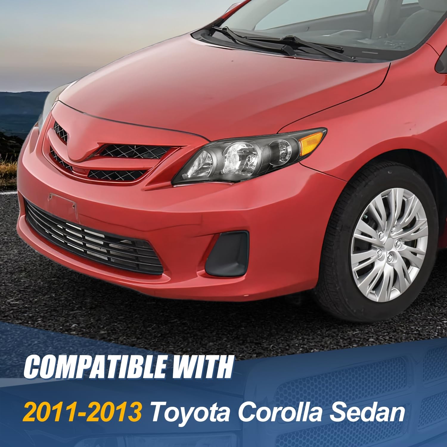 Auto Dynasty Pair of Black Housing Amber Corner Headlights Assembly Lamps Compatible with Toyota Corolla Sedan 11-13