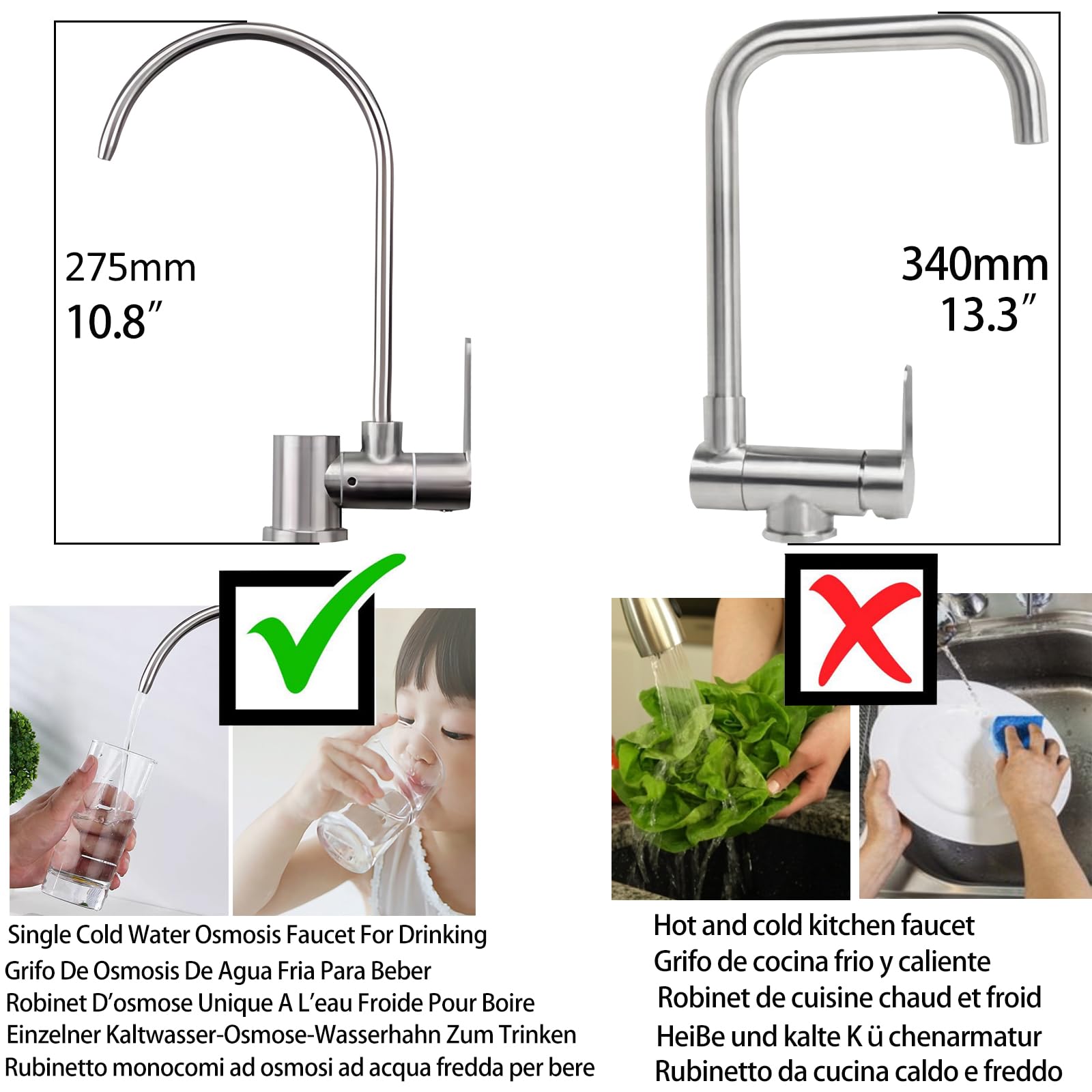 Robinet Osmoseur Eau Froide Rabattable 1 Voie Pour Système Filtration Eau