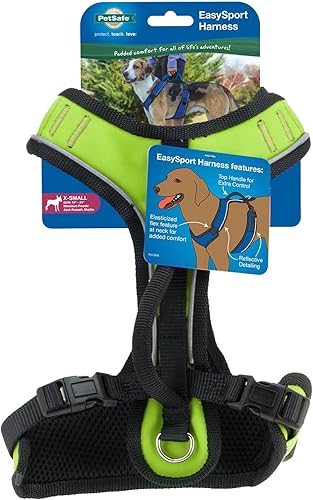 Arnés PetSafe EasySport - Tela Acolchada Resistente, Escote Elástico Ajustable, Enganche Trasero para Correa y Visibilidad Reflectante Nocturna -