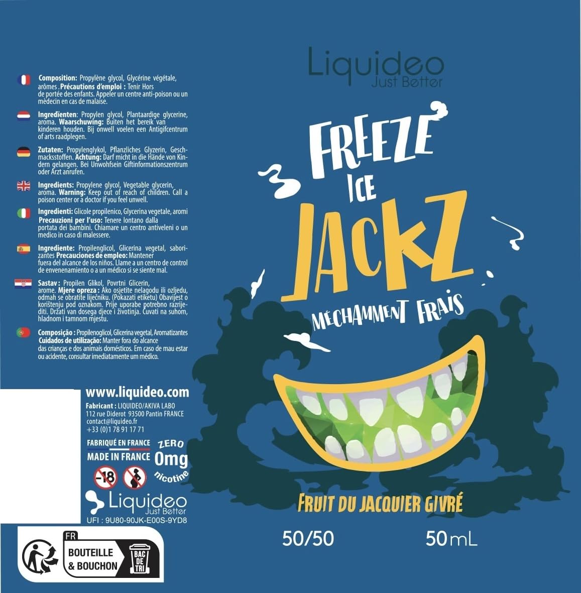 E-Liquide Freeze Ice Jackz 50ml - Liquideo (sans Nicotine ni Tabac) :  Amazon.fr: High-Tech