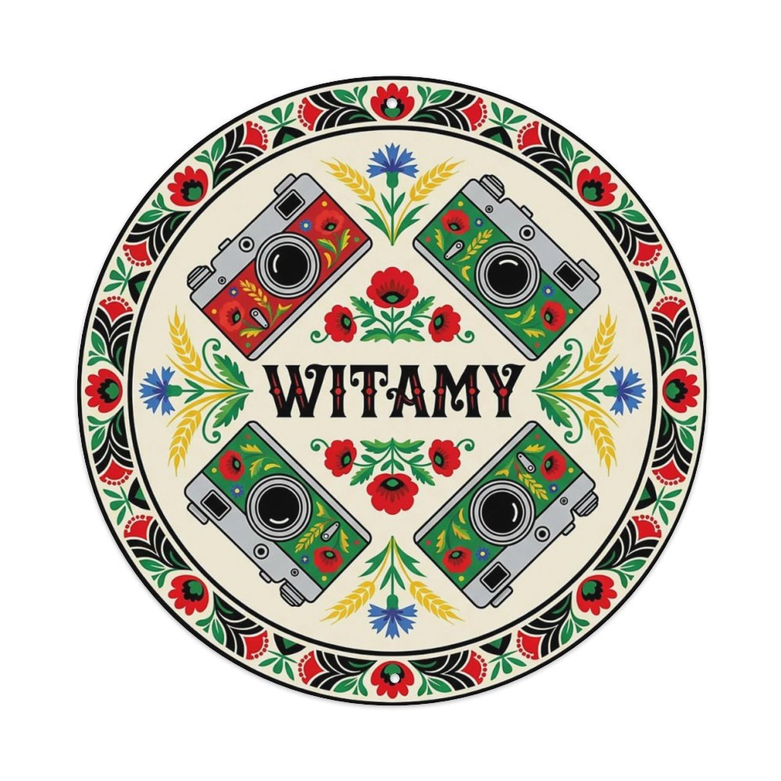 Vintage Polish Folk Art Witamy Welcome Photography Metal Tin Sign