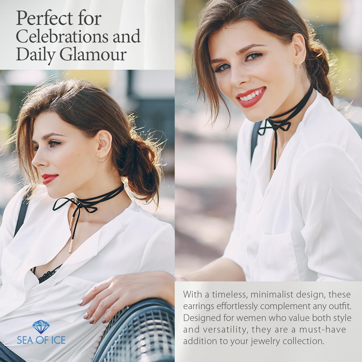 SEA OF ICE 925 Sterling Silver Hoop Earrings for Women - Hypoallergenic Earrings for Women in Sterling Silver, Yellow Gold, Rose Gold or Black Rhodium | Sizes 12MM, 15MM, 20MM or Multipack - Image 3