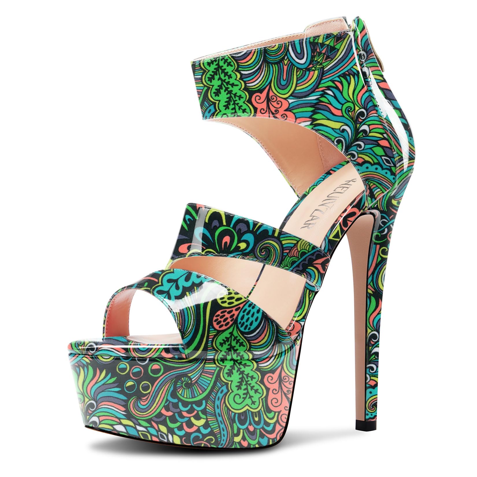 HEUIVZAR Womens Stiletto High Platform Heel Open Toe Ankle Strap Zipper Sandals Prom Party Dress Gladiator Shoes 5.9 Inches Heels