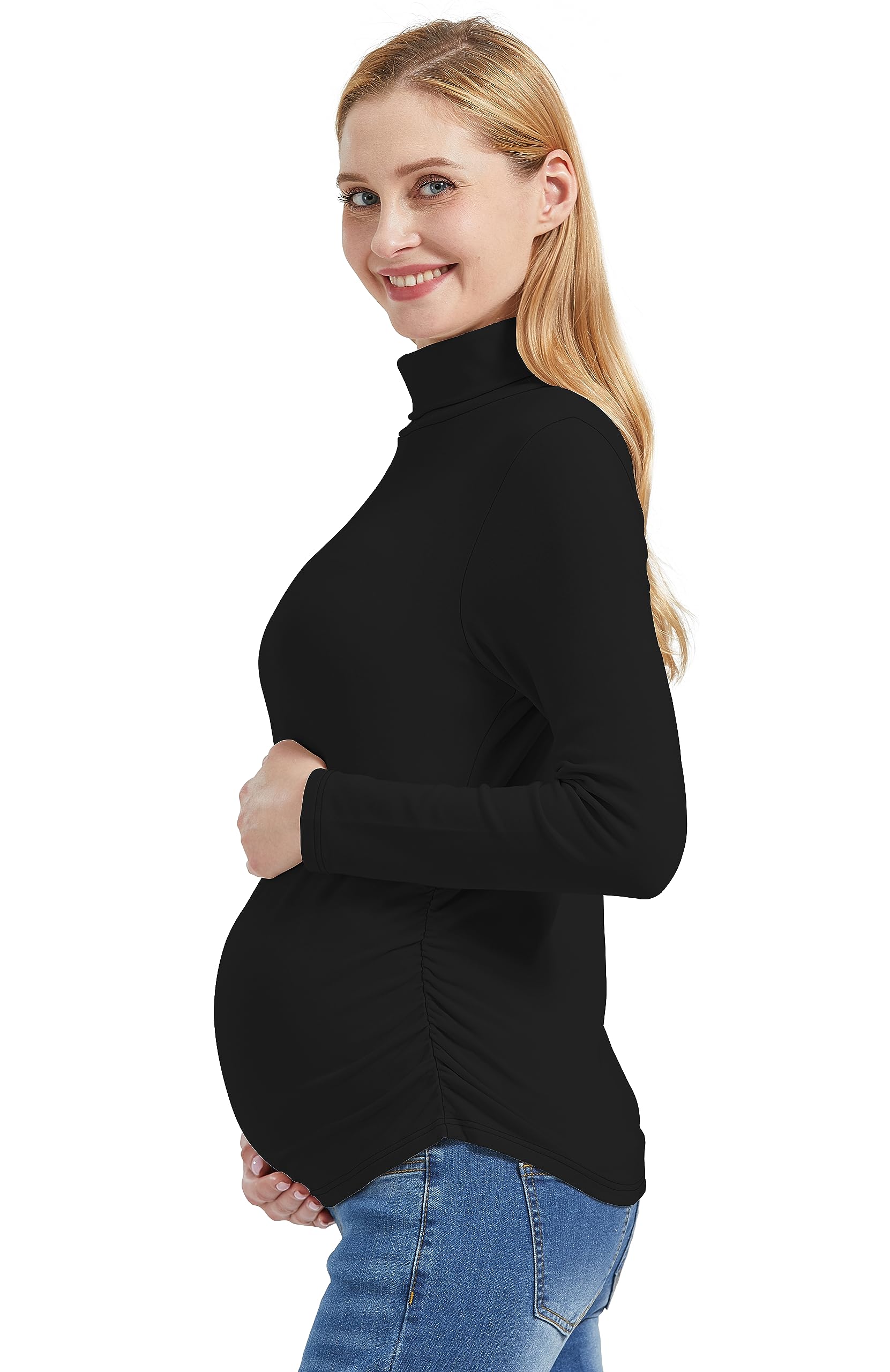 Foucome Chemise de maternité à col roulé à manches longues doublée en polaire pour femme enceinte