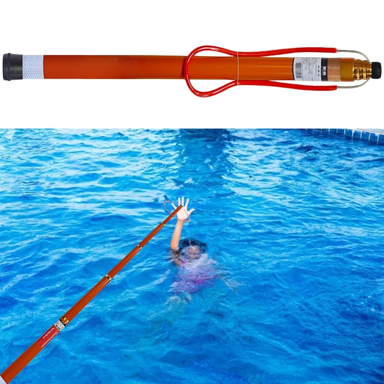 Poste telescópico de rescate para piscinas de 6,5 m de aluminio ligero con gancho