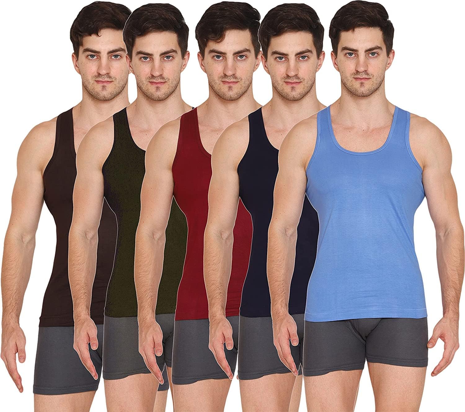 vip supreme Men's Sleeveless Round Neck Cotton Vest | Retro Style | Slim Fit | Breathable and Comfortable Innerwear | Soft Itch-Free Innerwear Baniyan | Easy Tuck Design (Pack of 5) (Assorted, M)-picture-35