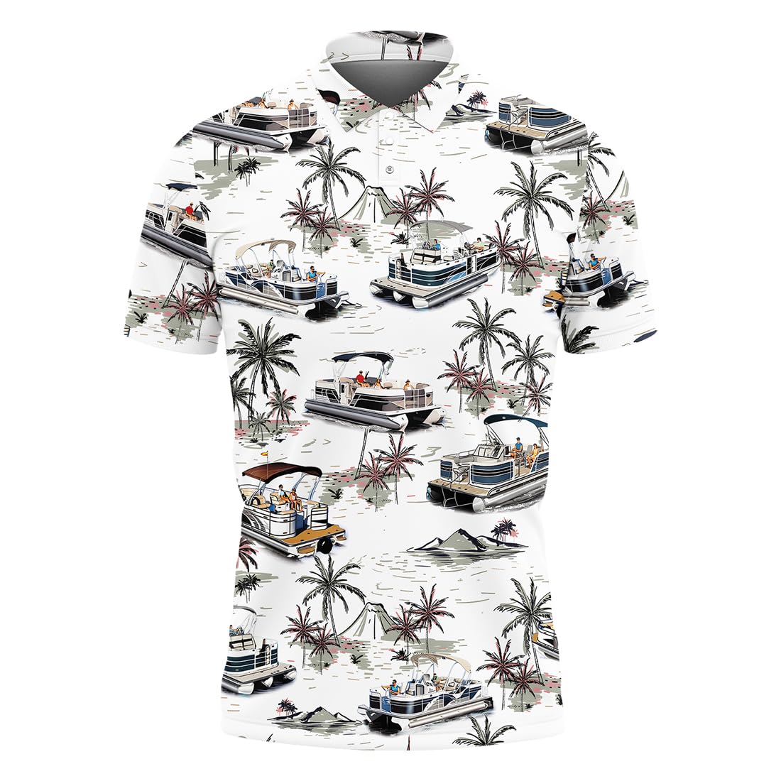 Generic Pontoon Boat Polo Golf Shirts for Men Women - Tropical Island Polo Shirts Short Sleeve Mens Polo Shirts Dry Fit Serie 70 Size 2XL, Shipp-01