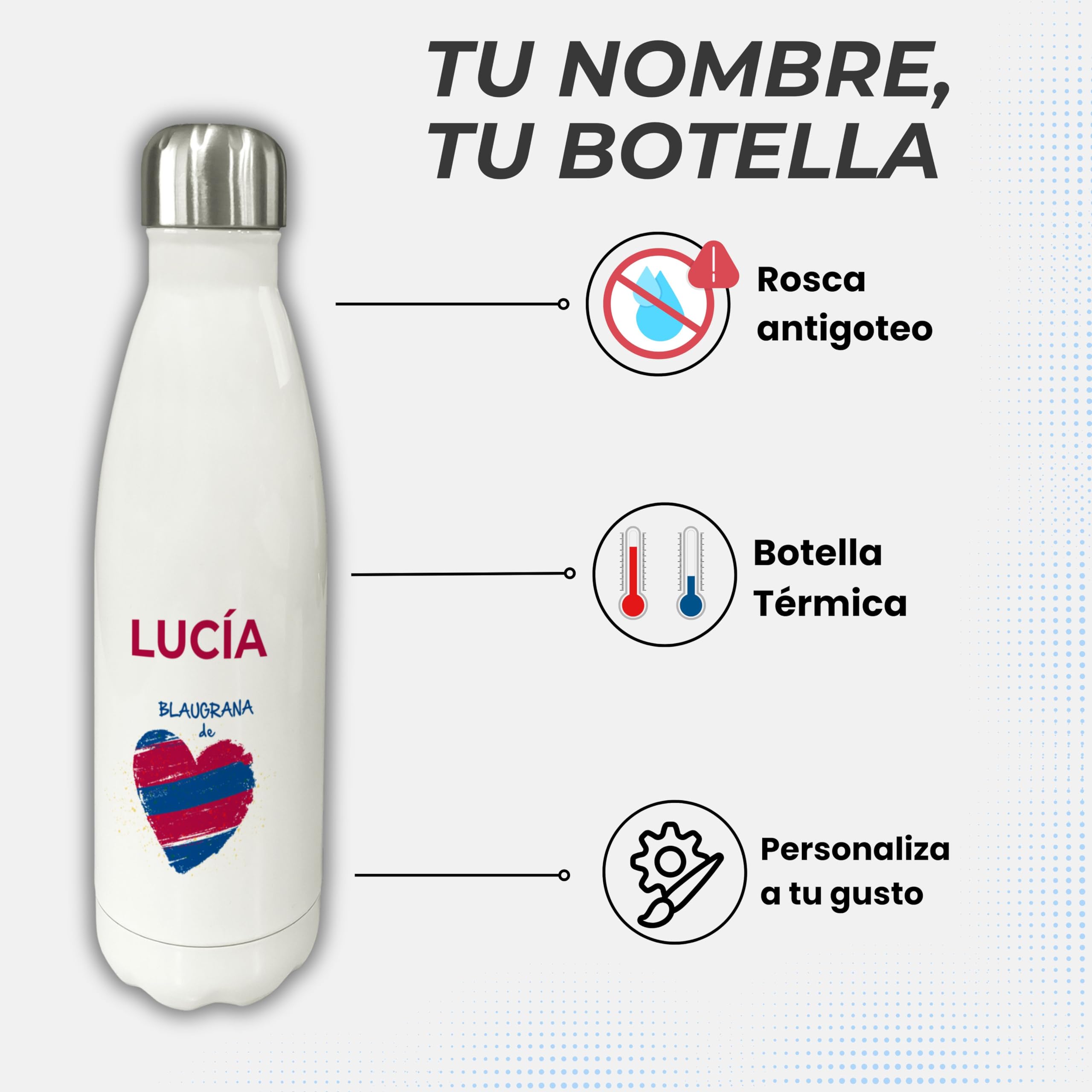 Water bottle. Botella agua acero inoxidable. Cantimplora 500ml y 750 ml. Cantimplora acero inoxidable. Botella termica personalizada. Regalos originales para hombre. Futbol. BARCELONA