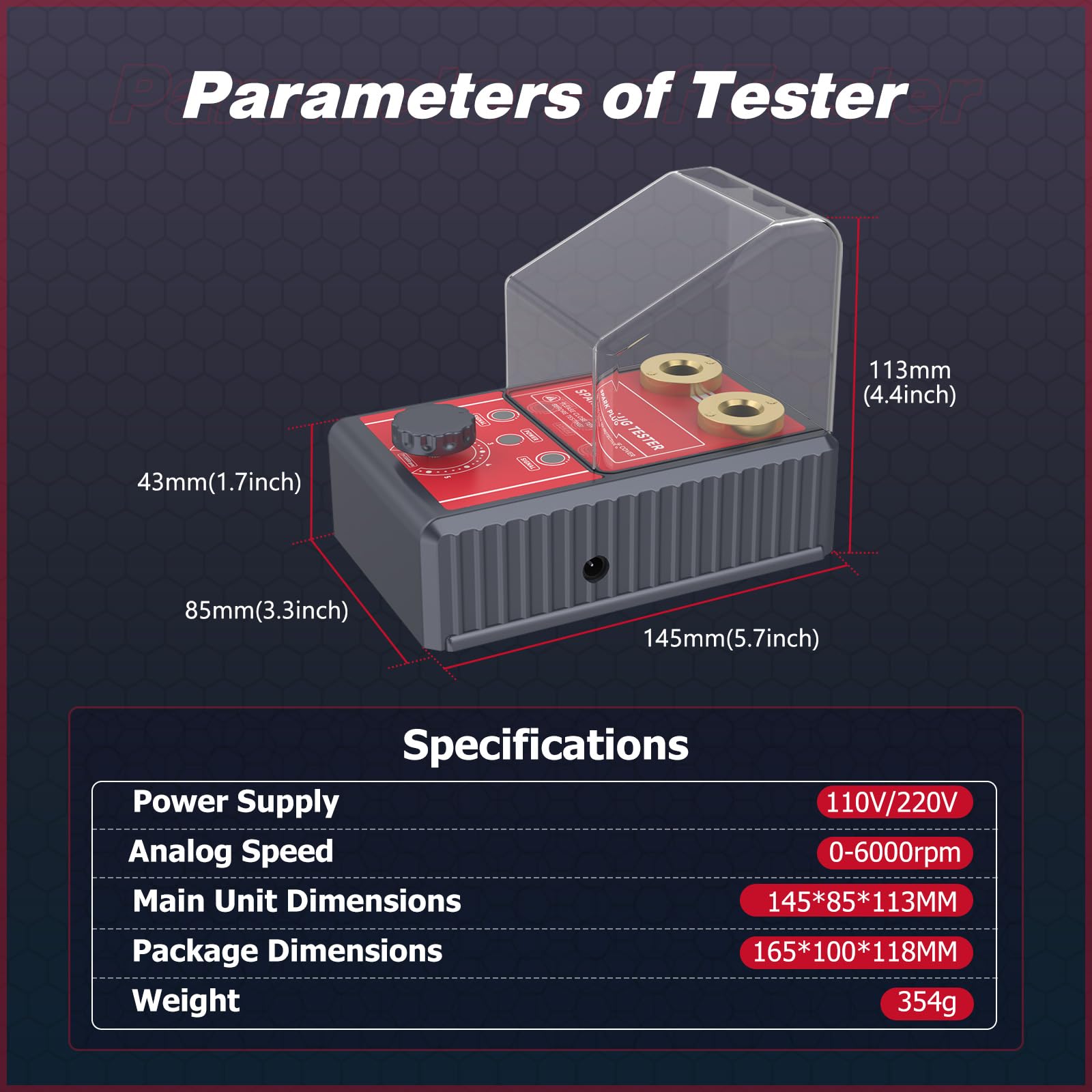 Tester per Candele Auto 220V - MOTOCOCHE Tester di Accensione a Doppio Foro per Veicoli a Benzina a 12V, 0-6000 giri/min Frequenza Regolabile Rilevatore di Candele di Accensione per Candele da 12 mm