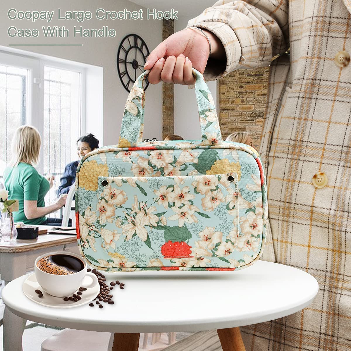 NALACAL Crochet Hook Case, Large Knitting Needle Case with Handle, Crochet Hook Organizer Portable Travel Storage Bag, Fits All Ergonomic Crochet Hooks Set, Knitting Needles, Knitting Crochet Supplies