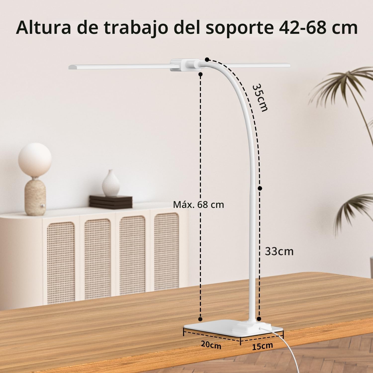 KableRika Lámpara Escritorio LED para Oficina, Flexo Escritorio de Doble Cabezal con Base, Luz de Arquitecto Regulable, luz monitor con Temporizador, para Leer, Estudiar y Oficina en el Hogar - Blanco