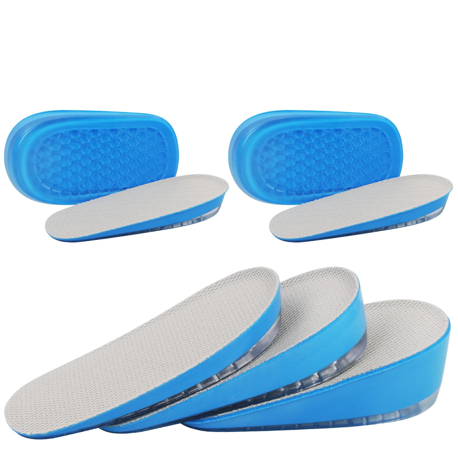 URAQT Gel Height Increase Insole, 2 Pairs Invisible Height Insole Heel Shoe Lift Inserts, Comfort Elevator Shoe Insoles, Elastic Shock Absorption Heel Cushion Pads for Men and Women, 3 Heights