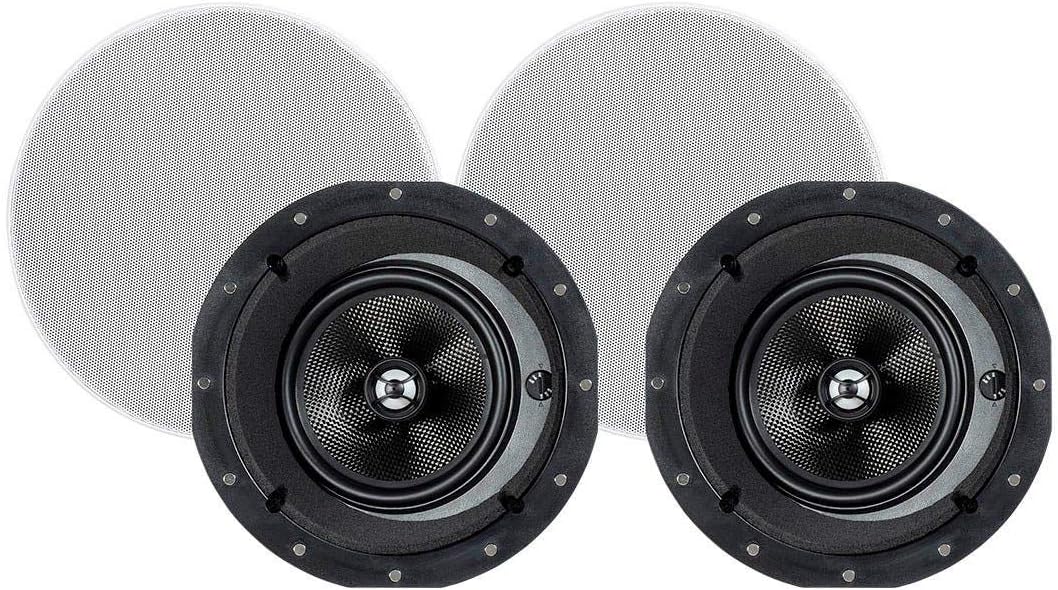 Monoprice 2-Way Carbon Fiber In-Ceiling Speakers - 8-Inch, With 15 Degree Angled Drivers, Pair, Black - Alpha Series