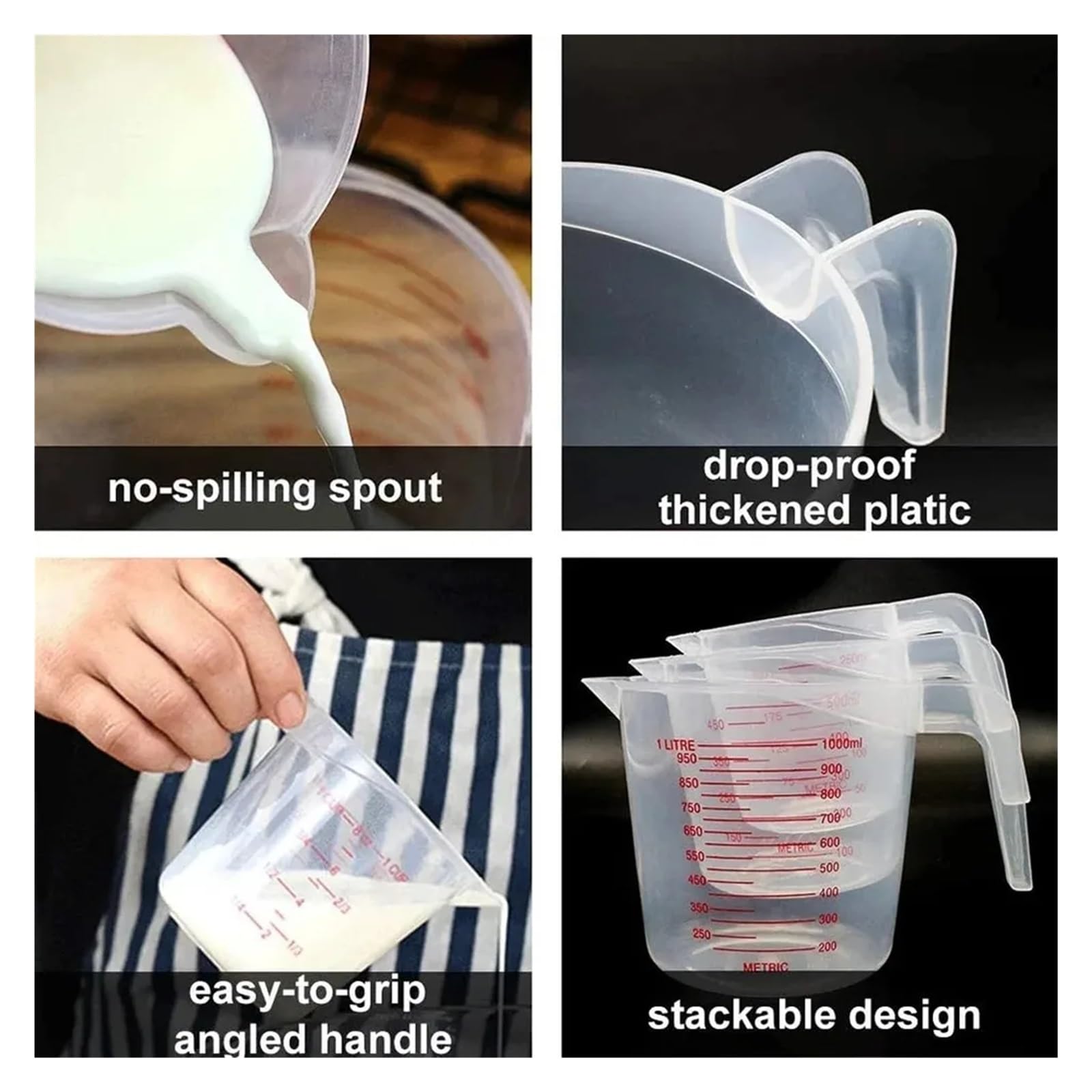 Jarra medidora 3 piezas de 0,25 l,5 y 1 plástico con boquilla for verter, taza medidora transparente, báscula for hornear for el hogar, herramienta cocina(500ml)