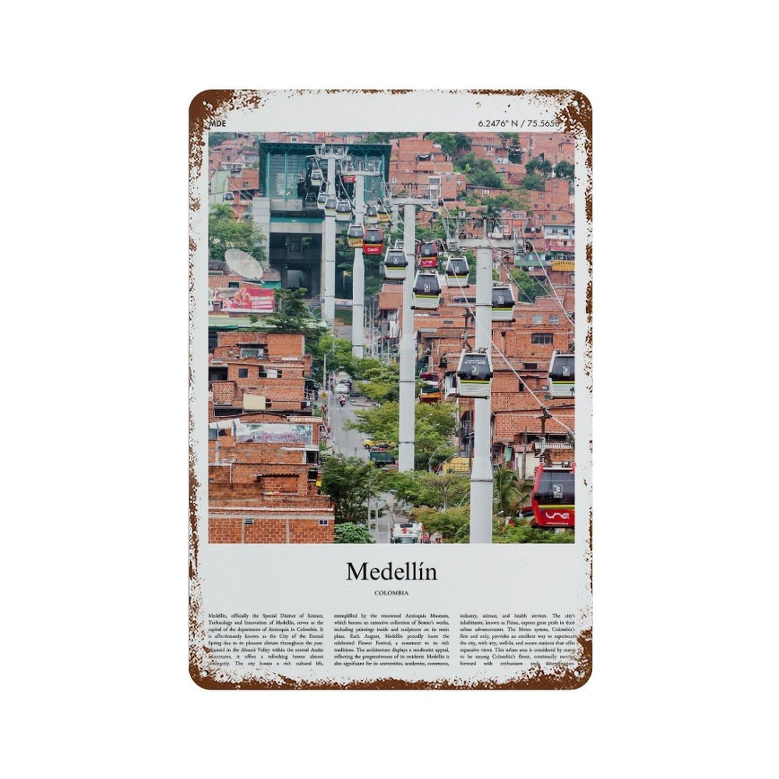 xiaoxiaoshen Medellín Colombia City Scenery Wall Decor Art Metal Tin Poster Modern Home Decor Art Home Bar Shop Decorations Vintage Sign 30x20cm