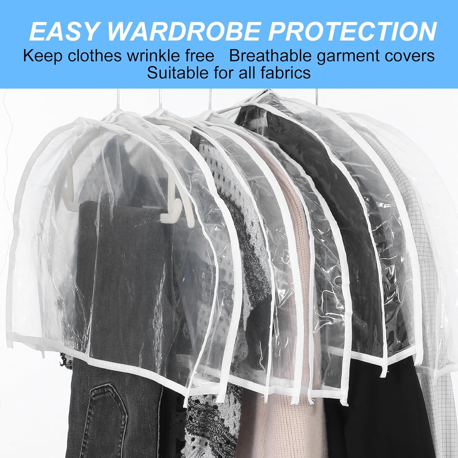 18 Pack Clear Shoulder Covers with 2" Gusset, 24" Wide x 12" High, Vinyl Dust Protectors for Hanging Clothes, Suits, Coats, Dresses, Closet Organizer