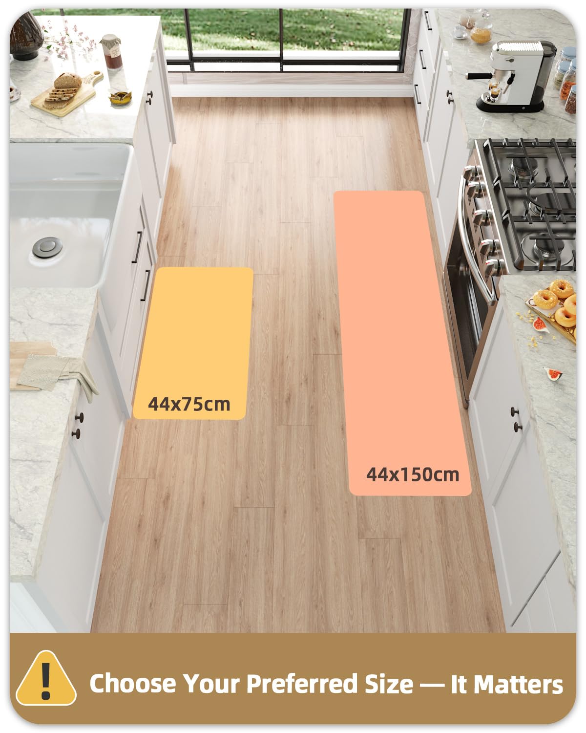 COLOR&GEOMETRY 44x75+44x150 cm tappeto cucina antiscivolo lavabile, Passatoia cucina tappeti cucina, Anti-fatica tappeto vinile cucina imbottito in schiuma per stare in piedi comodamente, Grigio