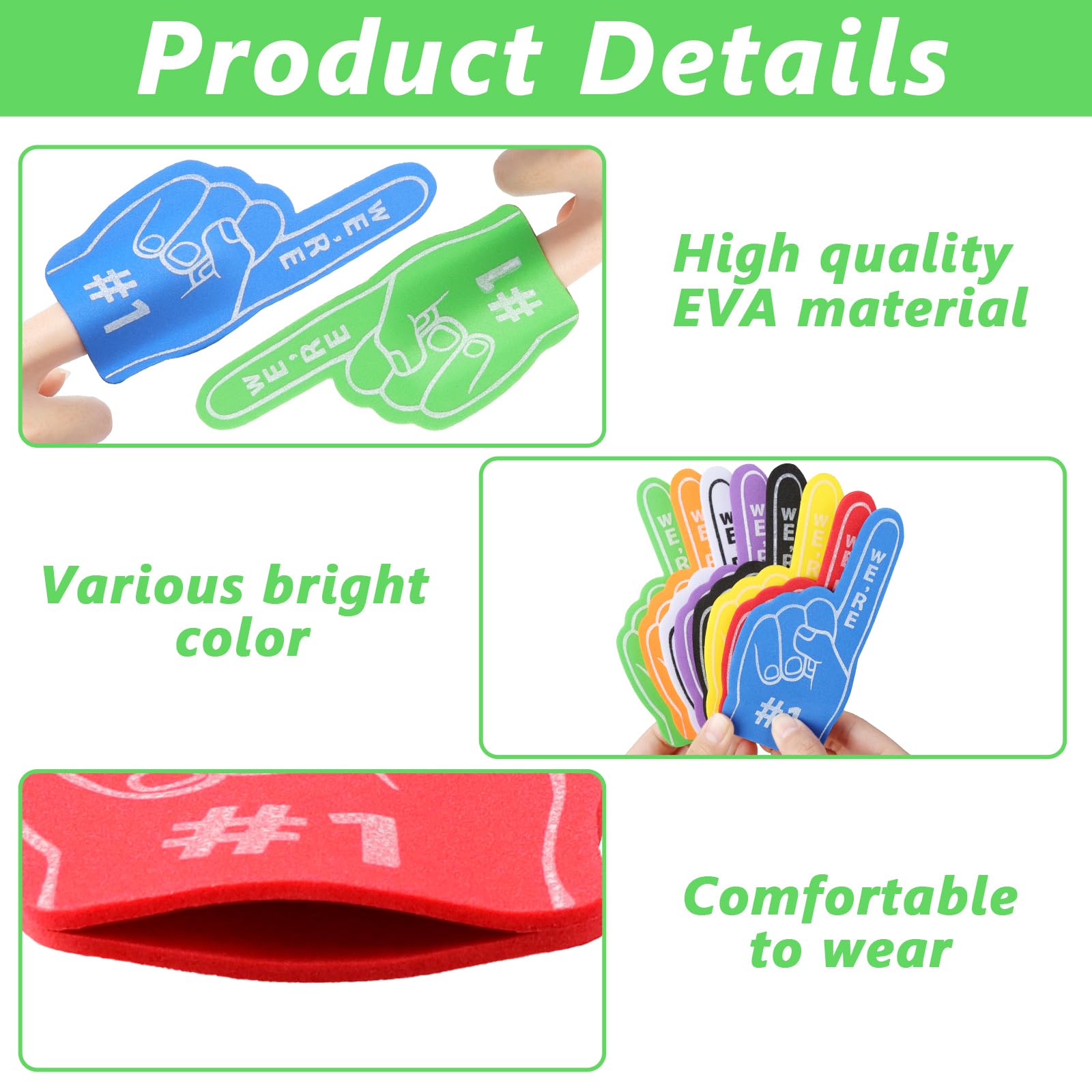 Loghohu 24PCS Foam Finger, Mini Foam Hand Sport Fan Foam Fingers Bulk for Sports Themed Party Favors Basketball Baseball Football Soccer Team Cheerleader Gifts (8 Colors) - Image 3