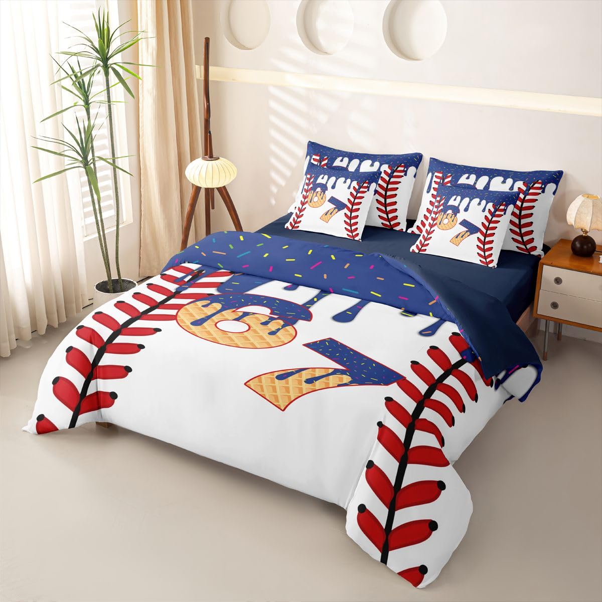 Loussiesd SIX SEVEN 6 7 copripiumino singolo 7 pezzi Baseball Gaming set di biancheria da letto per bambini ragazzi ragazze gioco palla letto in una borsa con copripiumino, lenzuola, federe, federe