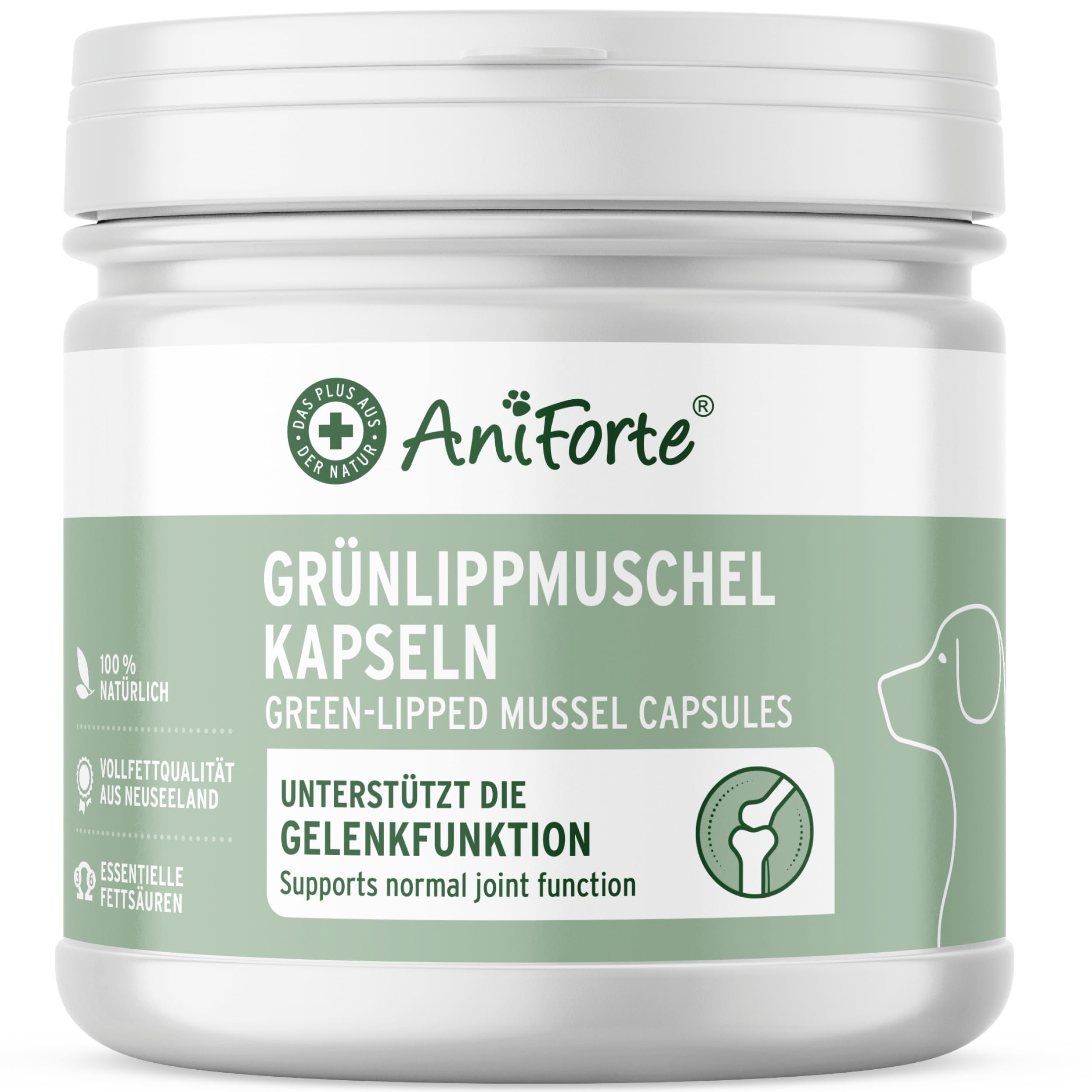 AniForte Grünlippmuschel Kapseln für Hunde 300 Stück – Gelenkkapseln Hund mit Glucosamin, Chondroitin & Omega-3, Vollfett 10,2%, Alternative zu Gelenktabletten Hund, Gelenke & Agilität, getreidefrei