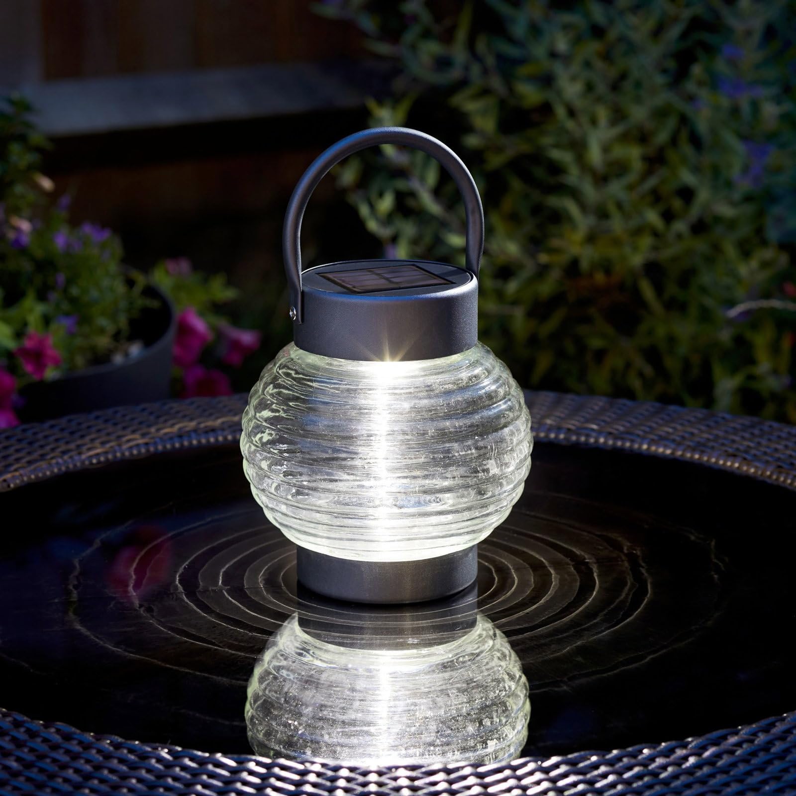 20cm Solar LED Light Up 365 Glass Globe Hanging Outdoor Garden Table Lantern
