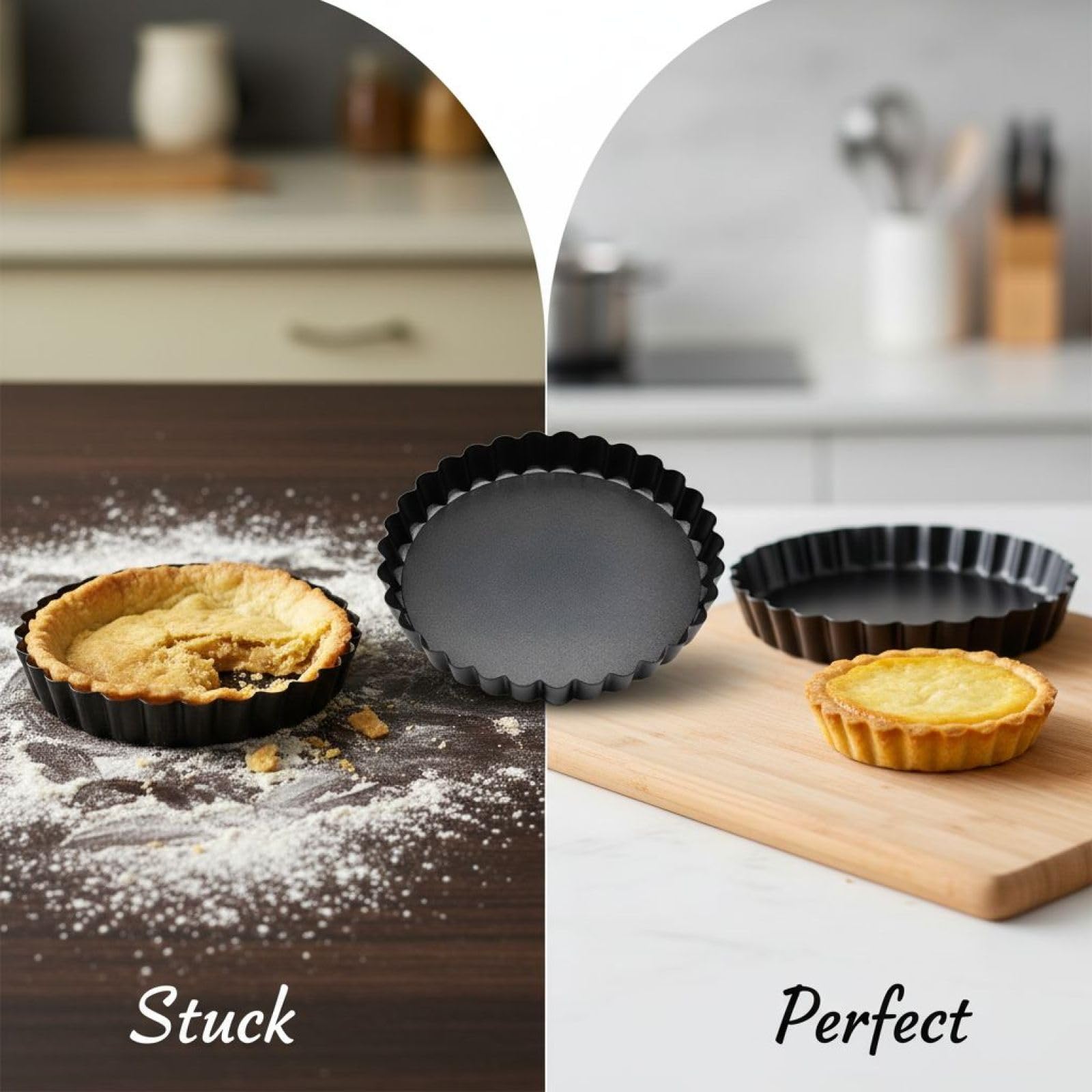 Lot de 16 moules à tartelettes mini, 3,1 pouces, fonds amovibles, acier au carbone, design cannelé pour la cuisson de tartelettes et mini quiches