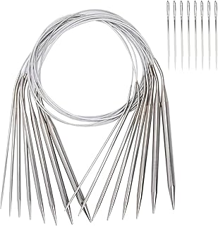 Stainless Steel Knitting Needles Set, Circular Knitting Needles Beginners 11 Pieces 25.5 inch, Long & Smooth Metal Round Knitting Needles
