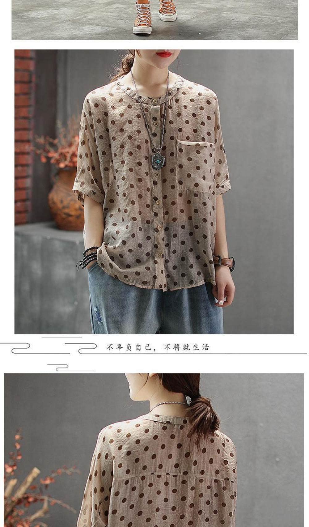 Top Donna Elegante,Camicetta Da Donna Elegante A Pois Camicia Oversize In Cotone E Lino 3 4 Maniche Camicia A Tunica Comfort Boho Button Camicia Con Bottone Sexy Top Camicetta Casual per Ragazze Sig