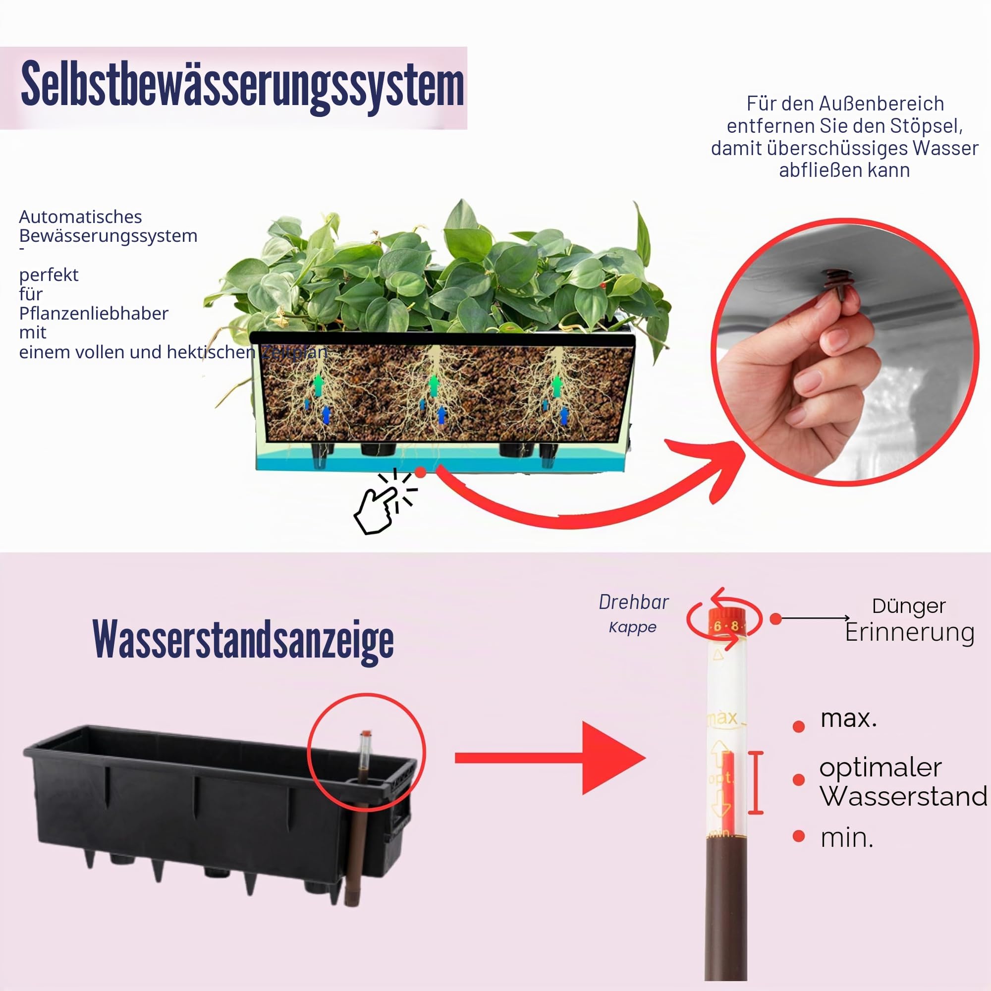 LaLaGreen Pflanzkästen für den Außenbereich (1 Packung, 101,6 cm), rechteckig, selbstbewässerndes System, Blumenkästen mit Halterung, große weiße Pflanzgefäße, vertikale Pflanzgefäße, hängende