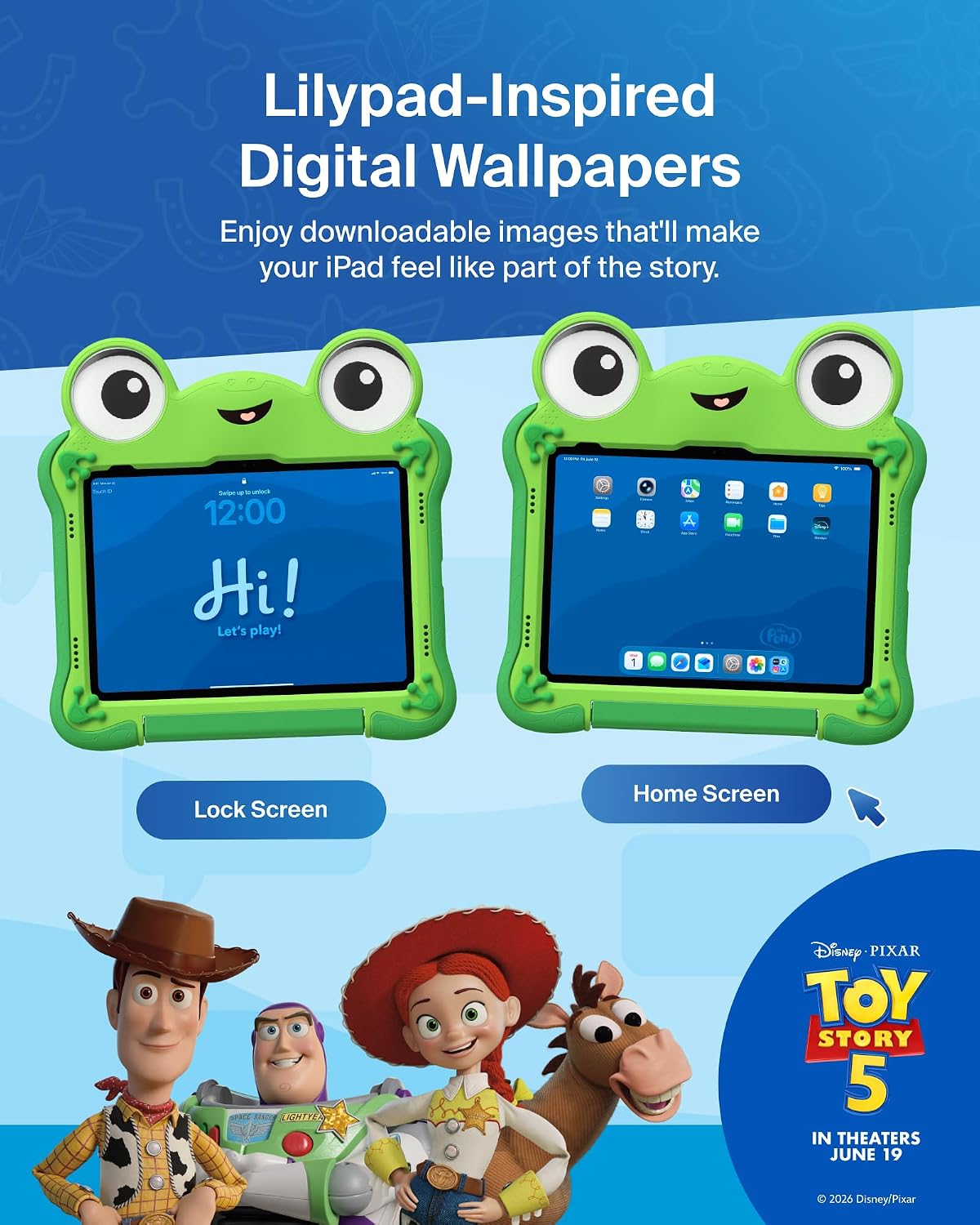 Belkin Disney Pixar Toy Story 5 Lilypad Inspired iPad A16 Case Kids (11th Generation 2025, 11" / 10th Generation 2022, 10.9") – Shockproof Protective Cover with Handle & Kickstand, Durable Non-Toxic