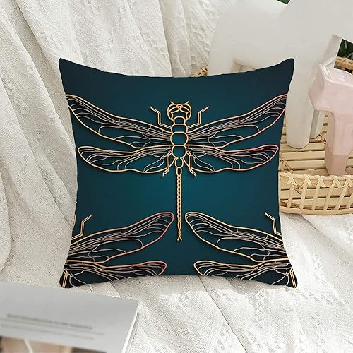 Funda de cojín cuadrada decorativa de terciopelo con diseño de libélula vintage, diseño de libélula oscura, textura negra, sin costuras, abstracta,