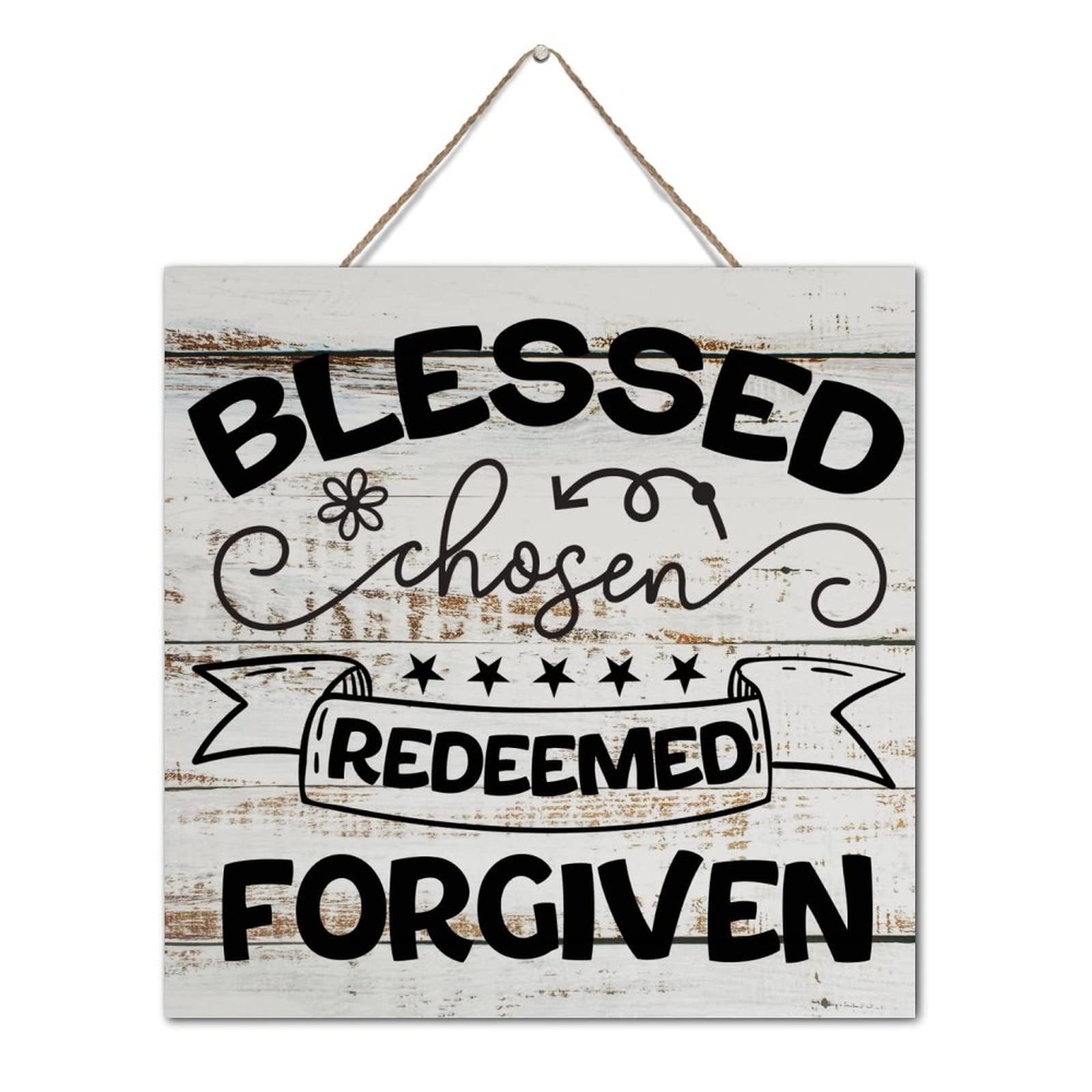 Plaque murale en bois vieilli Blessed Chosen : décoration murale positive 30cm