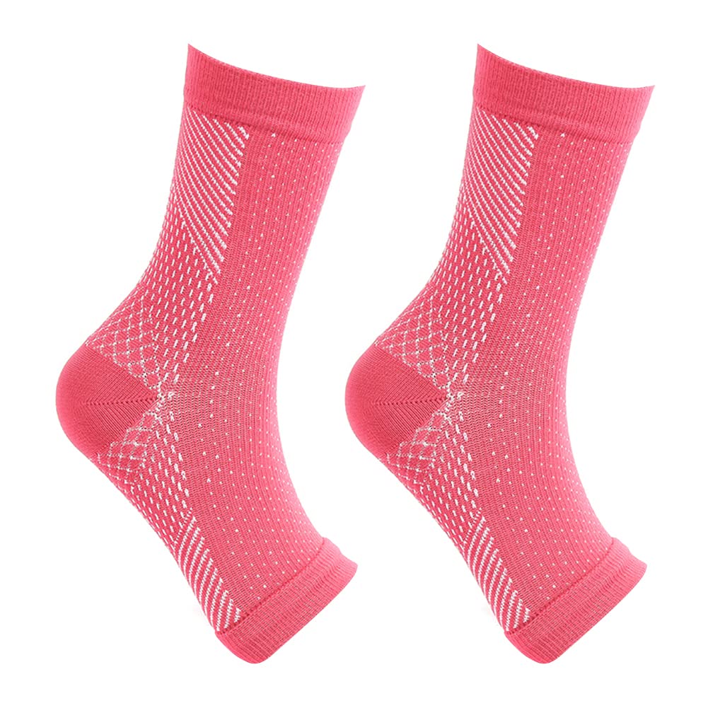Sports Socks for Women & Men (1 Pair) - Ankle Brace Support Sleeve Soothe Socks for Neuropathy Pain, Plantar Fasciitis, Foot Nerve Pain Relief - Toeless - Red S/M