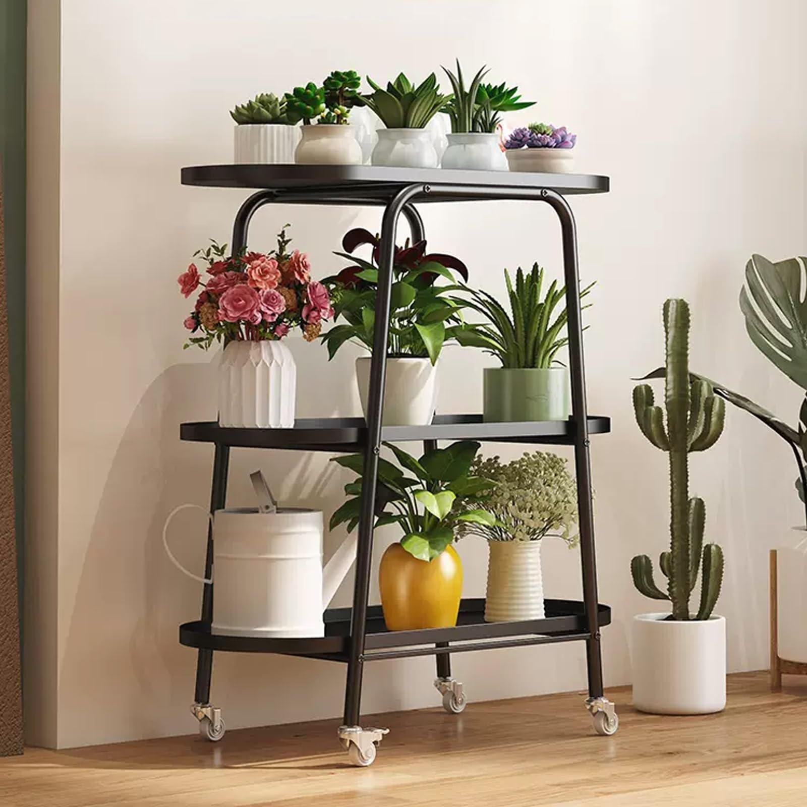 Support de fleur d'an avec roulettes porte-pot en métal pour extérieur et intérieur