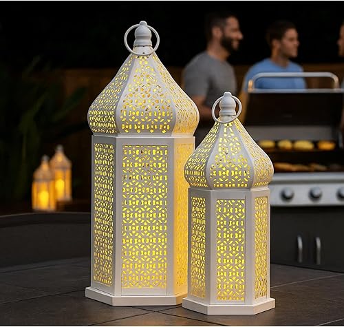 Miniatura 3 de VELA LANTERNS Farol marroquí de torre de templo grande, portavelas decorativo para decoración de Ramadán, colgante, patio o porche al aire libre,