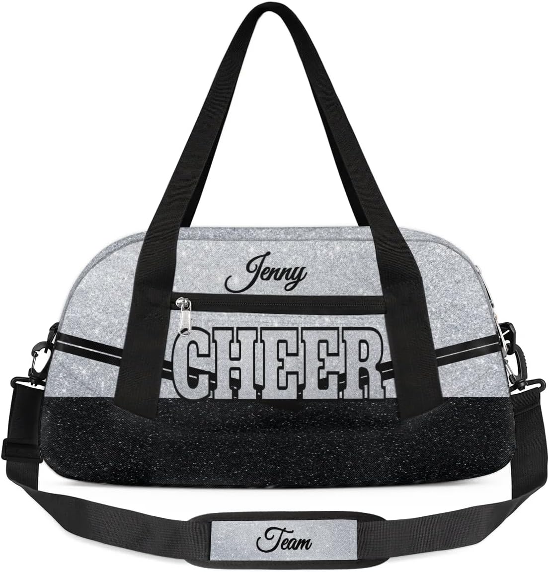 Personalized Glitter Cheer Bag Girls,Foldable Kids Duffel Bag Sports Bag Gym Custom Team Gift Weekender Bags Overnight Travel Lightweight Gymnastics Bag,Silvery
