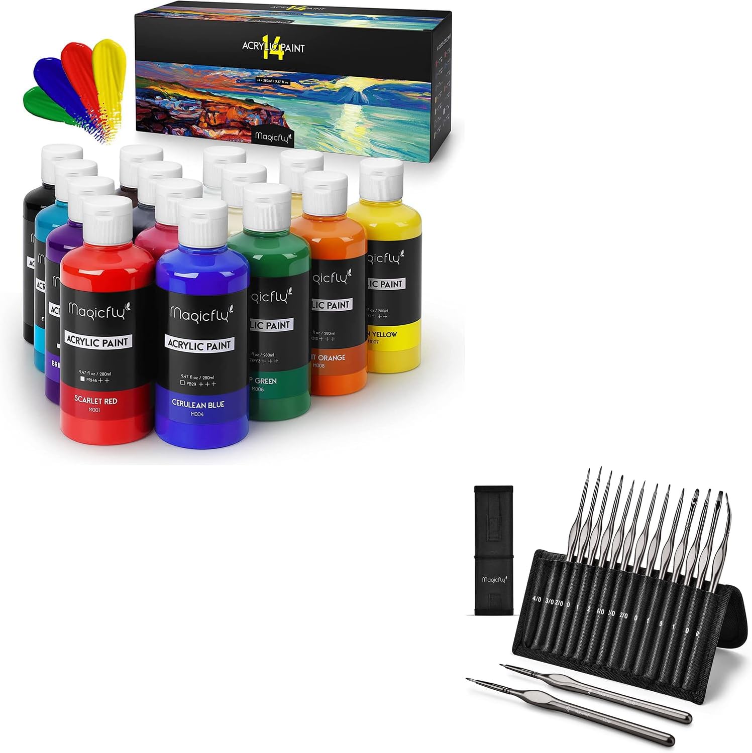 Magicfly Bulk Acrylic Paint Set, 14 Rich Pigments Colors (9