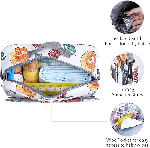 Miniatura 7 de Bolsa organizadora antideslizante para pañales con bolsillo aislado, ganchos para cochecito y correa ajustable, ajuste universal para la mayoría de