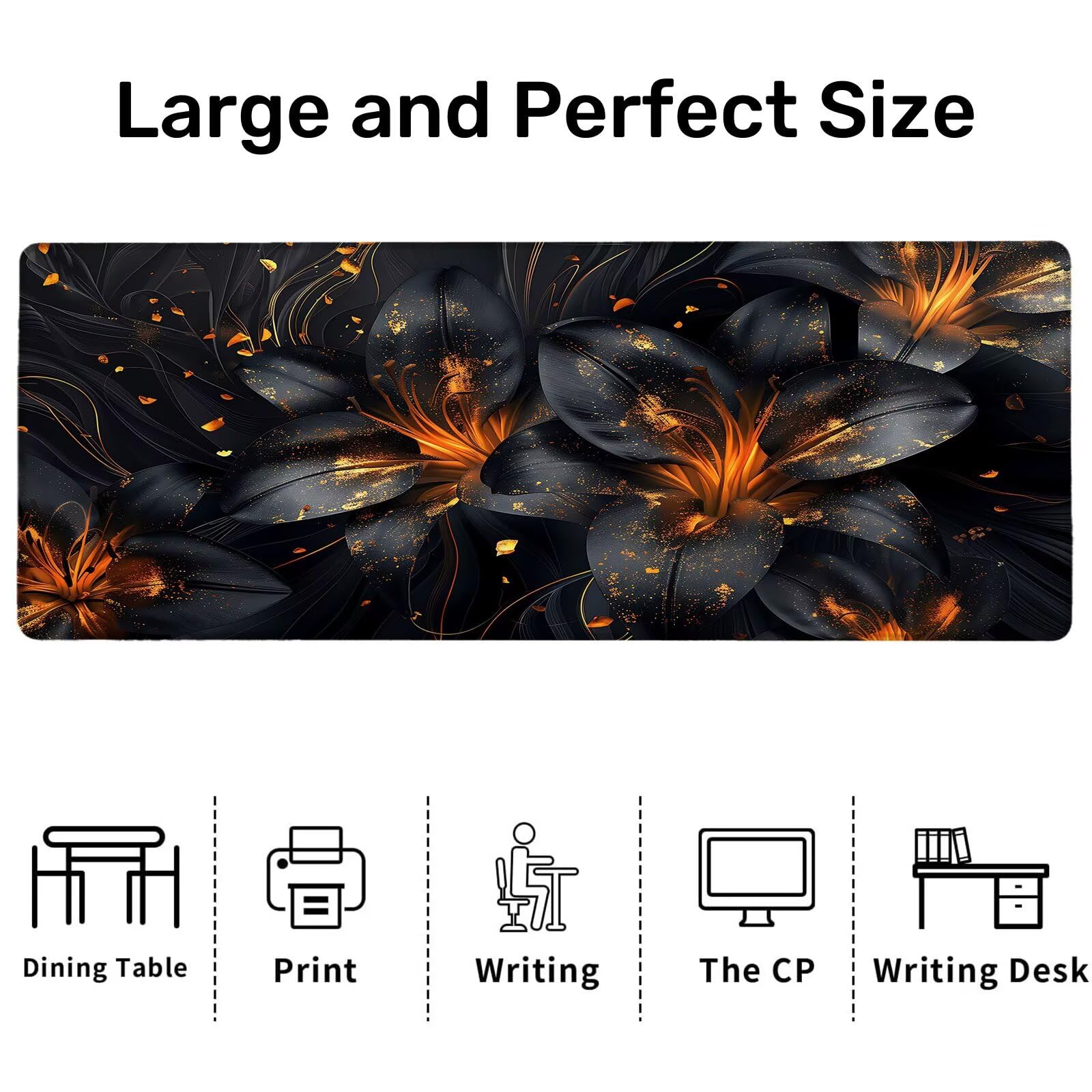 Tapis de Souris de Jeu, Fleurs Tapis de Souris XXL 1500x600x4 mm, sous-Main Bureau Lis avec Base en Caoutchouc Antidérapant et Imperméable, Surface Lisse Améliorez la Précision et la Vitesse, T-5