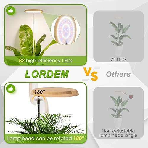Miniatura 6 de LORDEM Luz de crecimiento de plantas de bambú, 82 luces LED de espectro completo para plantas de interior, lámpara de crecimiento LED ajustable de