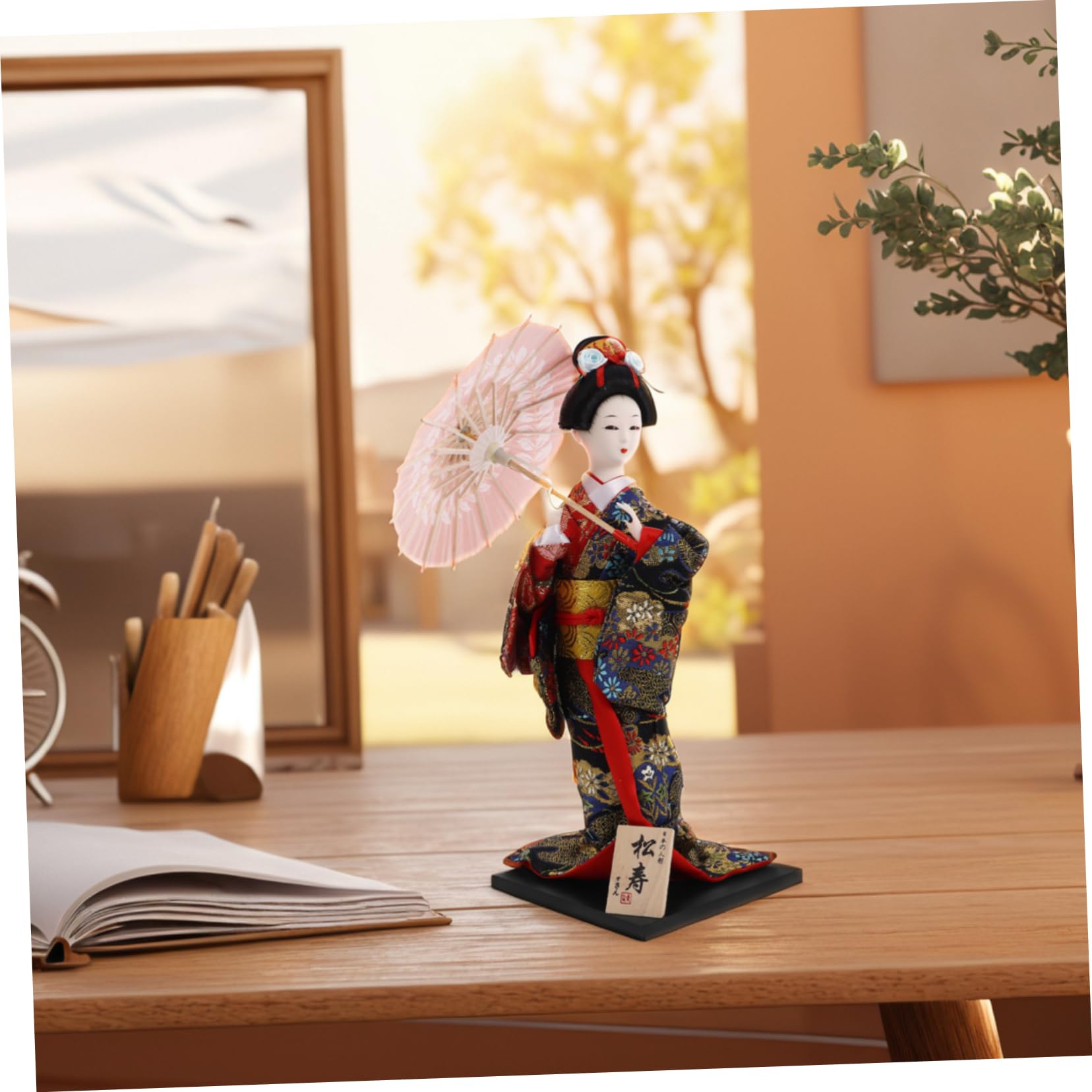 Abaodam Muñeca Geisha Oriental Kimono Decoración Artesanal para Escritorio y Hogar Cultural Japonés