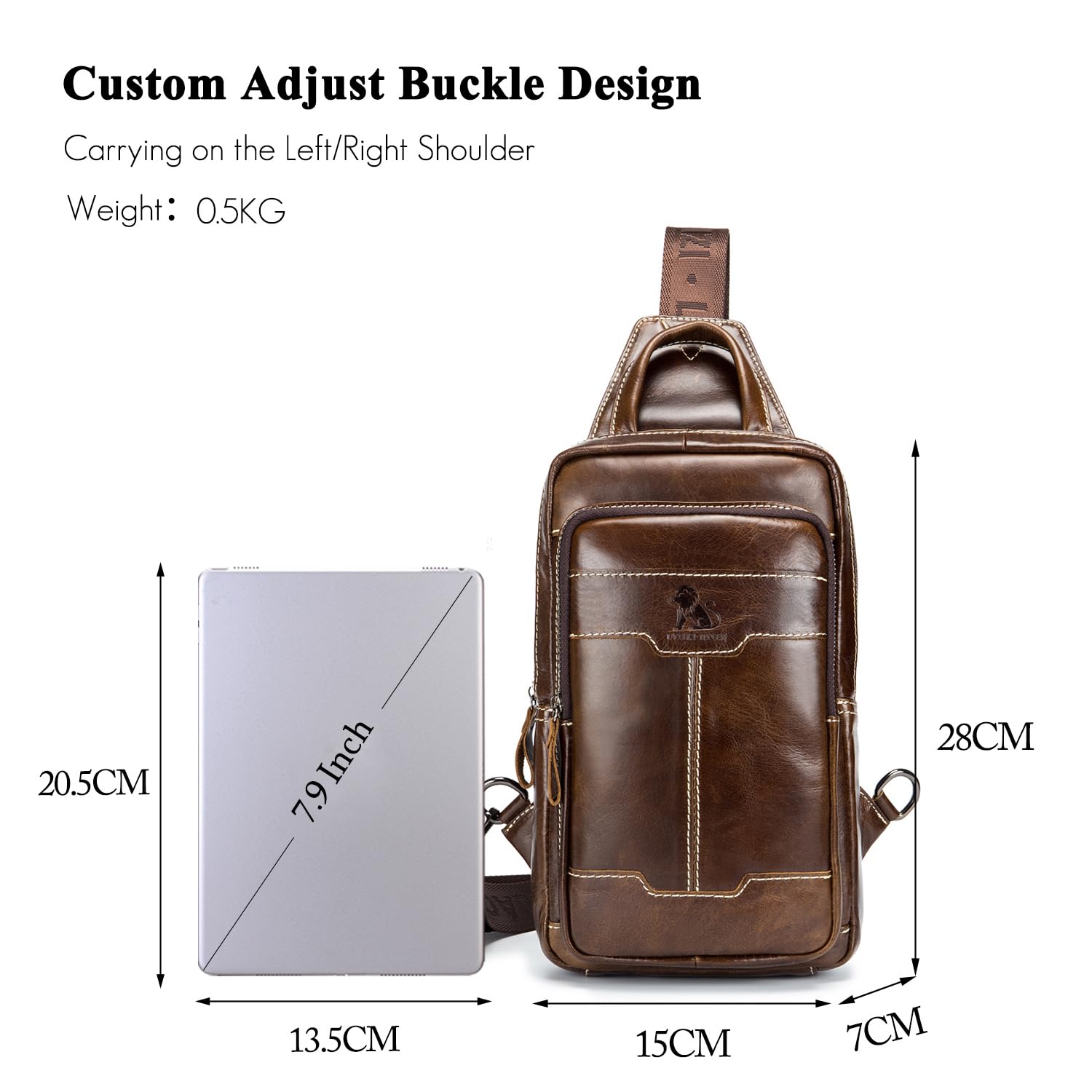 FANDARE Zaino A Tracolla In Vera Pelle Per Uomo, Stile Vintage Con Cintura Regolabile, Borsa A Tracolla Toracica Per Escursionismo, Ciclismo, Viaggi E Campeggio