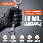 ANBOSON 10 Gants jetables Mil Black Nitrile, Mécanicien, Gants de travail de sécurité, Latex & Sans poudre, entièrement diamant texturé (Nitrile, noir de 100, X-Grand)
