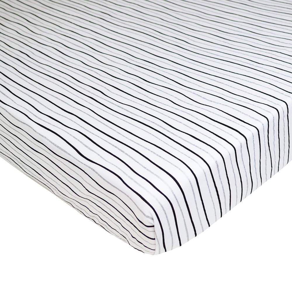TL Care Fitted Pack N Play Playard Sheet 27" x 39", Soft Breathable Neutral 100% Cotton Jersey Pack and Play Sheet, Silver Black Stripe, for Boys and Girls, Fits Most Mini Crib Mattresses