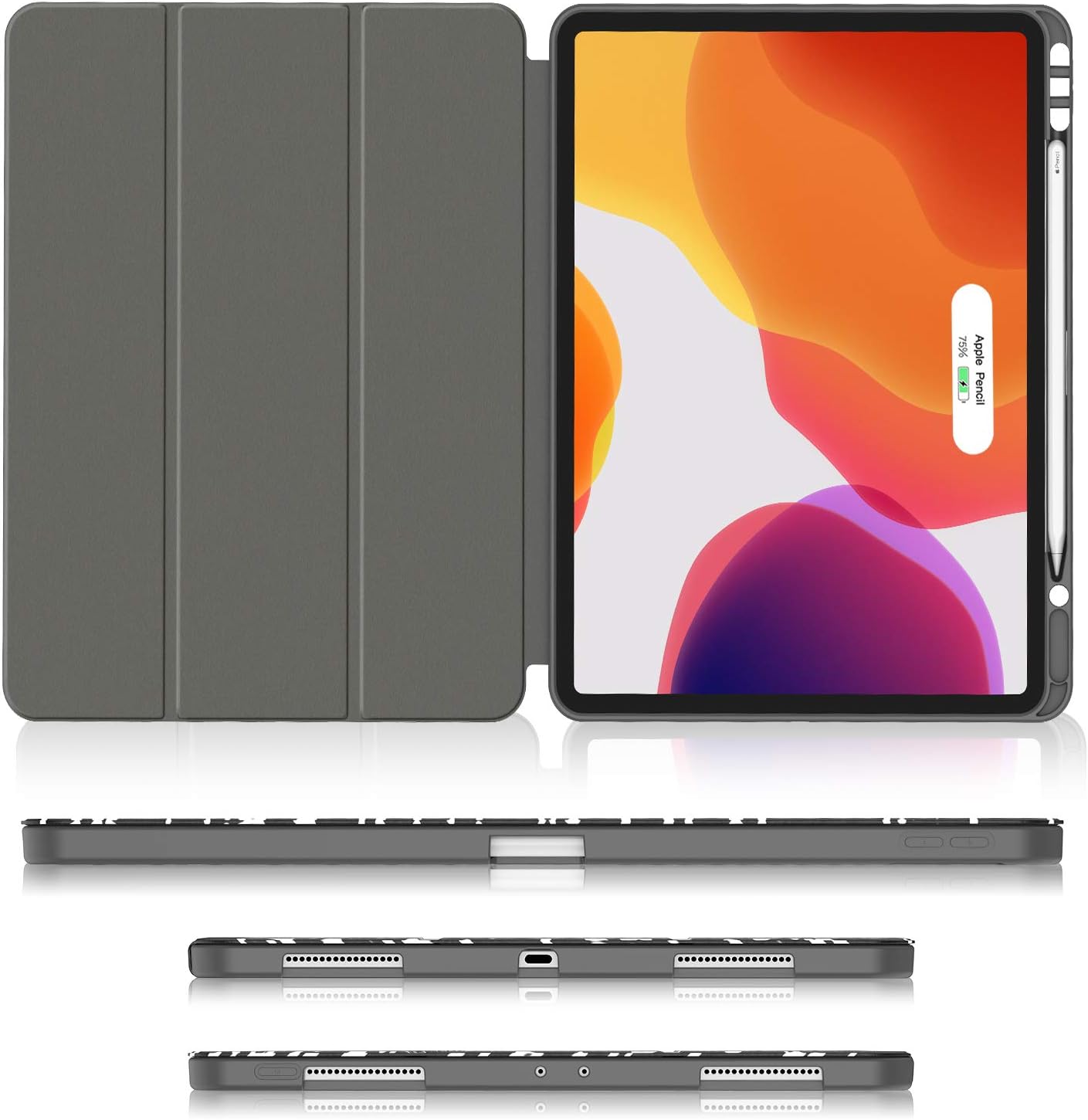 Soke for iPad Pro 12.9 Case 2020 & 2018 with Pencil Holder - [Full Body Protection + Apple Pencil Charging + Auto Wake/Sleep], Soft TPU Back Cover for 2020 iPad Pro 12.9(Book Black)