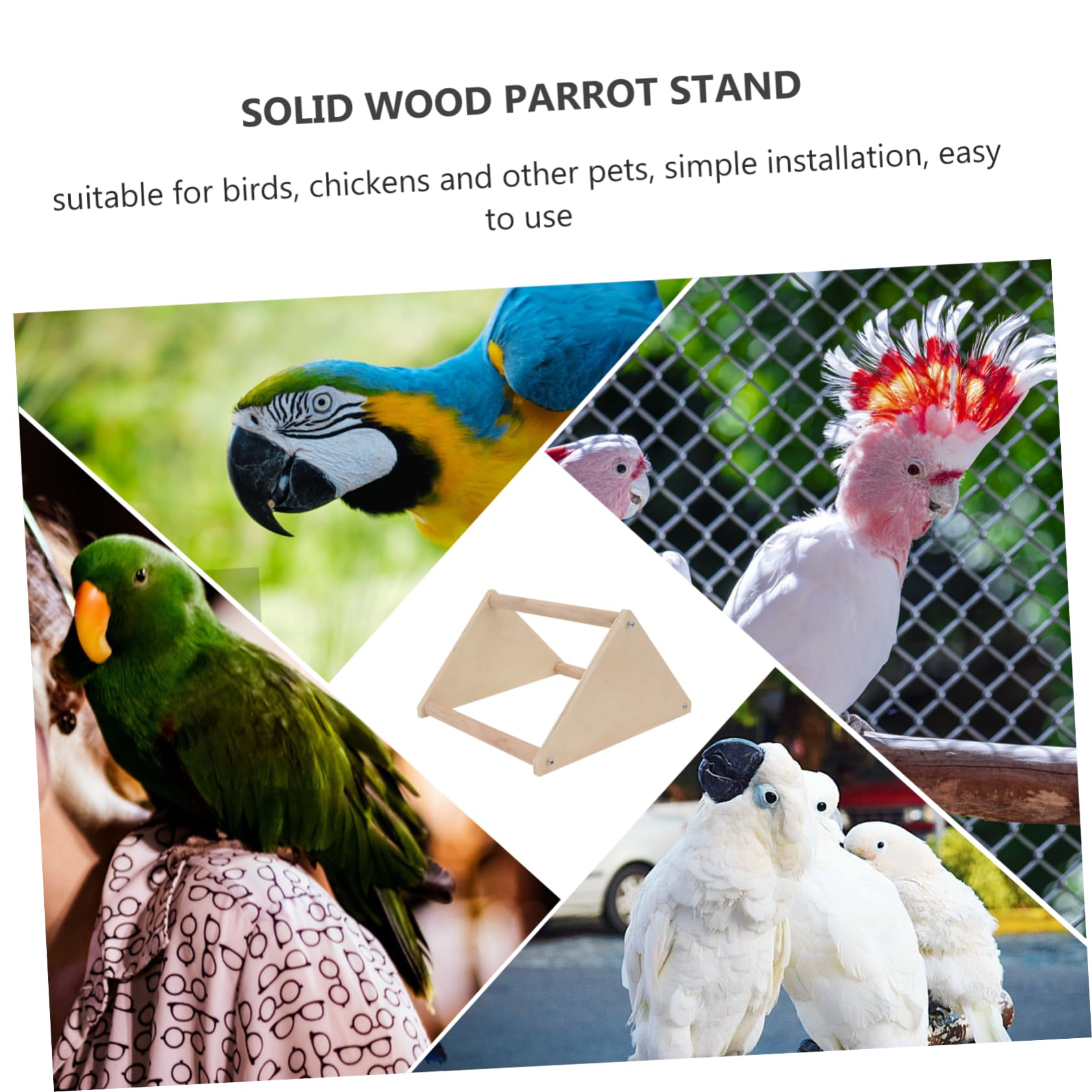 Sosoport Wooden Parrot Stand Bird Perch for Parakeet Triangle Bird Perch Parrot Accessory