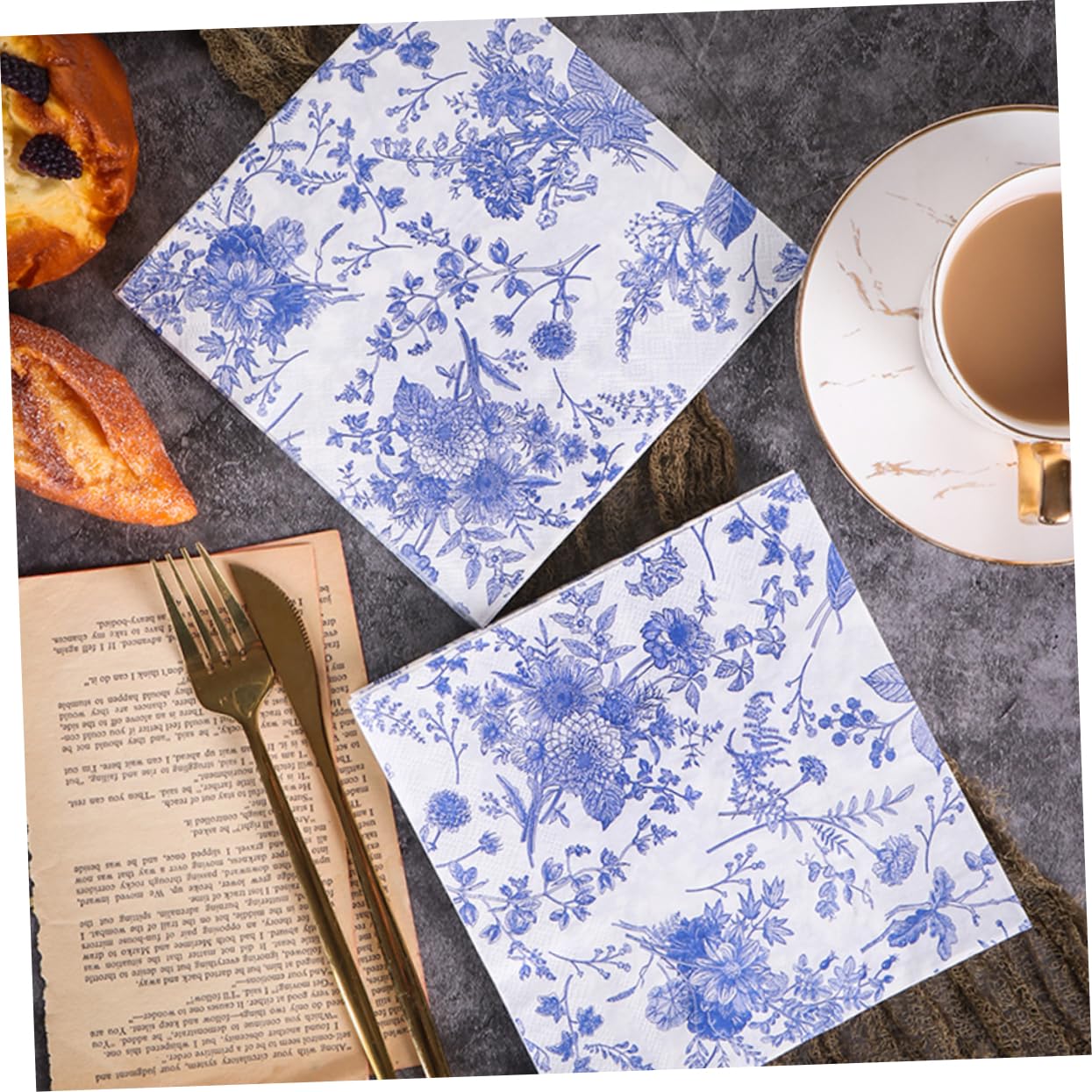 SHERCHPRY 2 Series Servilleta Azul Y Servilletas De Flores Antiguas Servilletas De Papel Decorativas De Despedida De Soltera Linda 100 Piezas*2