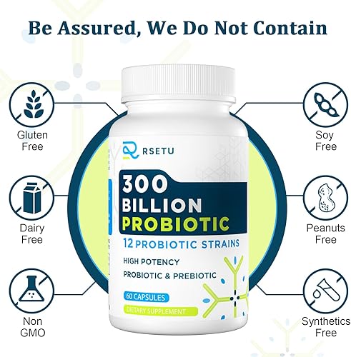 Miniatura 7 de Probióticos para mujeres y hombres 300 mil millones de UFC probióticos de alta potencia + 12 cepas probióticos orgánicos con prebióticos, suplemento